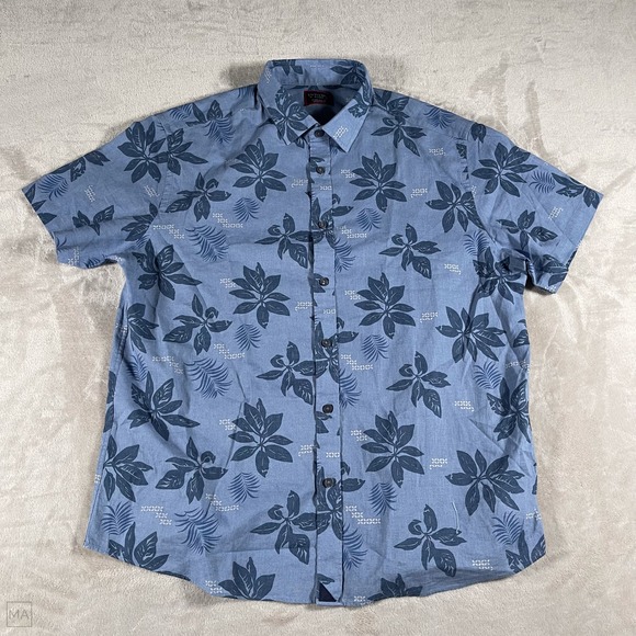 Untuckit Men's Shirt Floral Tropical Linen Cotton Blend Short Sleeve XL Blue‎ - Picture 1 of 6